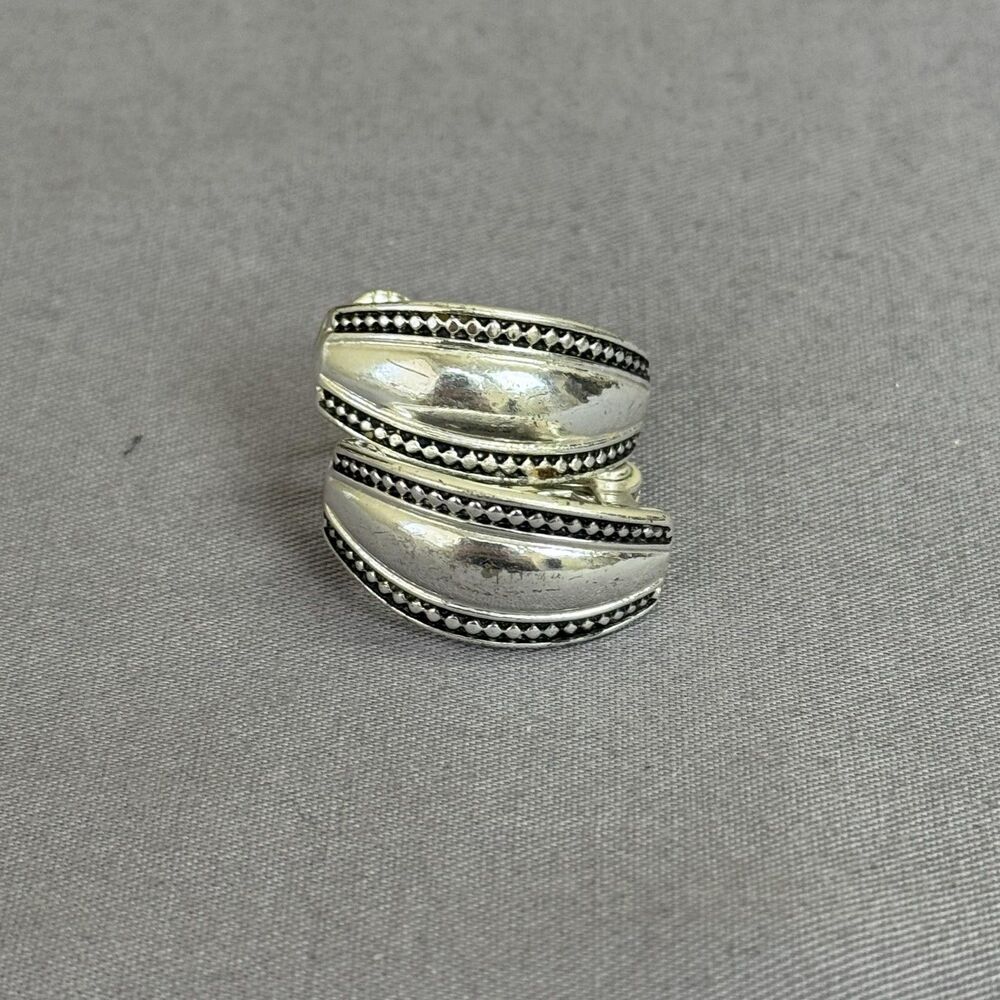 Vintage Napier Earrings Silver Tone Huggie Hoop Clip On Womens Statement Jewelry